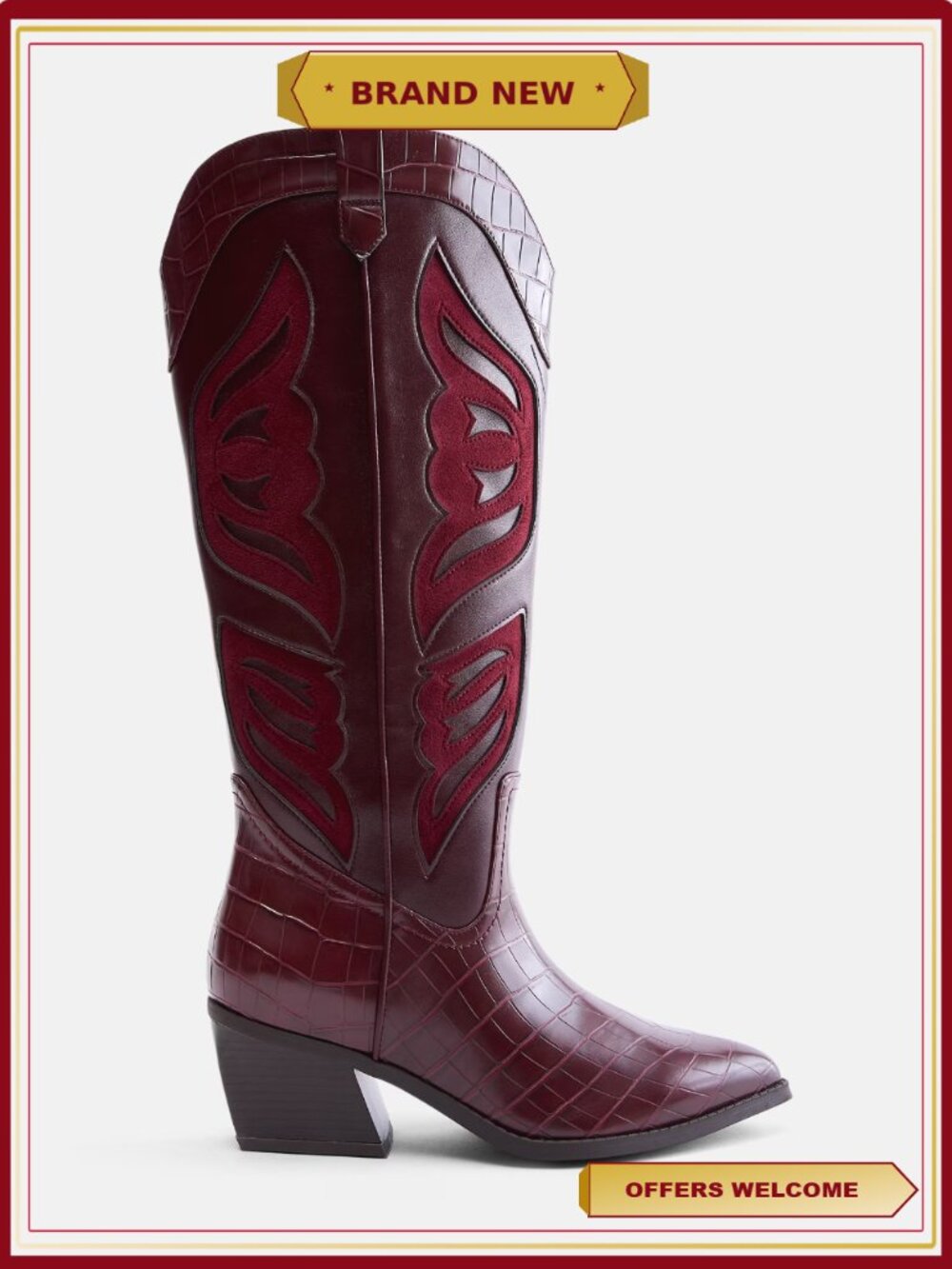 Faux Leather Croco Butterfly Boots with Stacked Heel